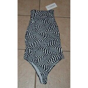 NEW NWT Black Print Sz Jr Medium Stretchy Sleeveless Fitted Bodysuit LASOFY